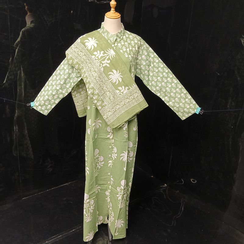 S-M Honey Printed Cotton Dress 57" Long Jalabiya With Sheila