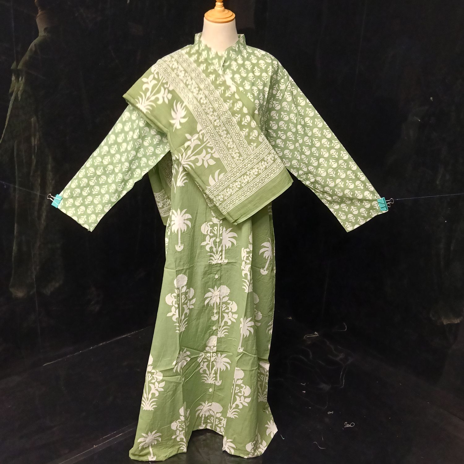 L-XL Honey Printed Cotton Dress 57" Long Jalabiya With Sheila