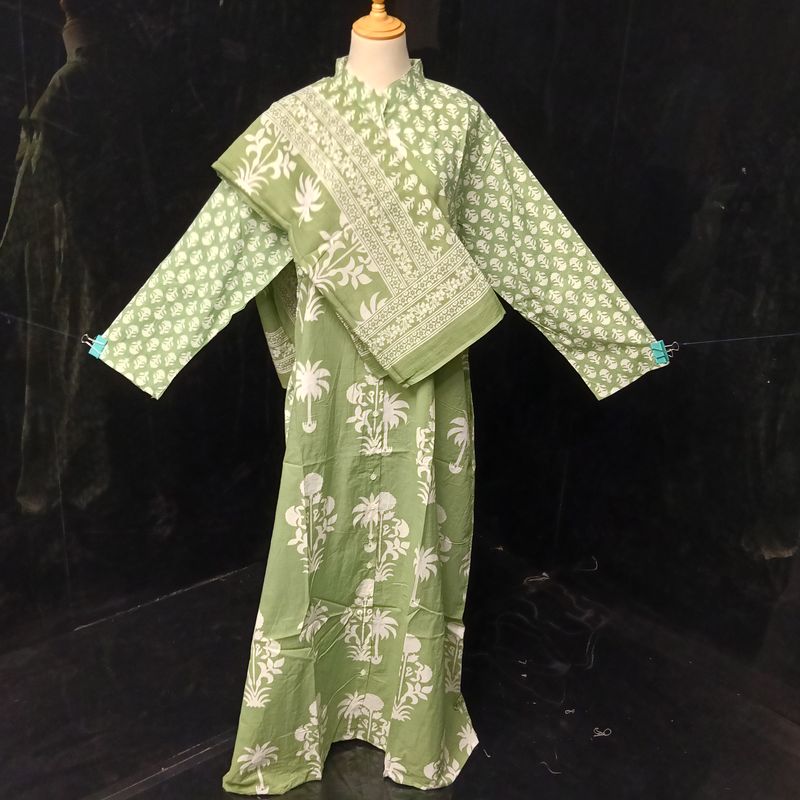 L-XL Honey Printed Cotton Dress 57" Long Jalabiya With Sheila