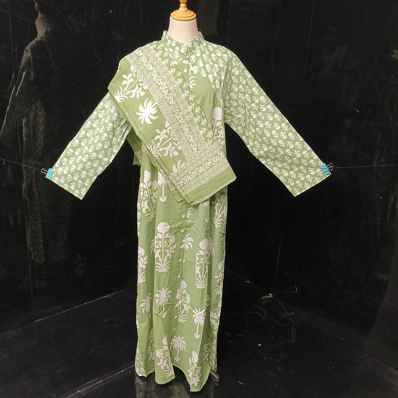 L-XL Honey Printed Cotton Dress 57" Long Jalabiya With Sheila