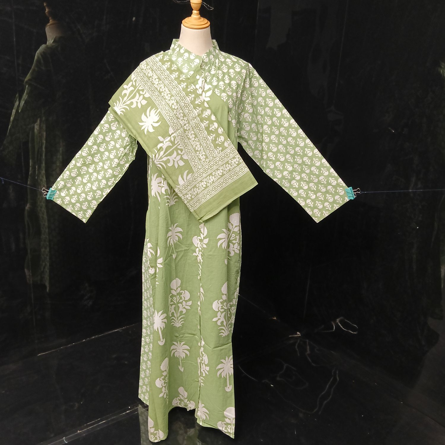 L-XL Honey Printed Cotton Dress 57" Long Jalabiya With Sheila