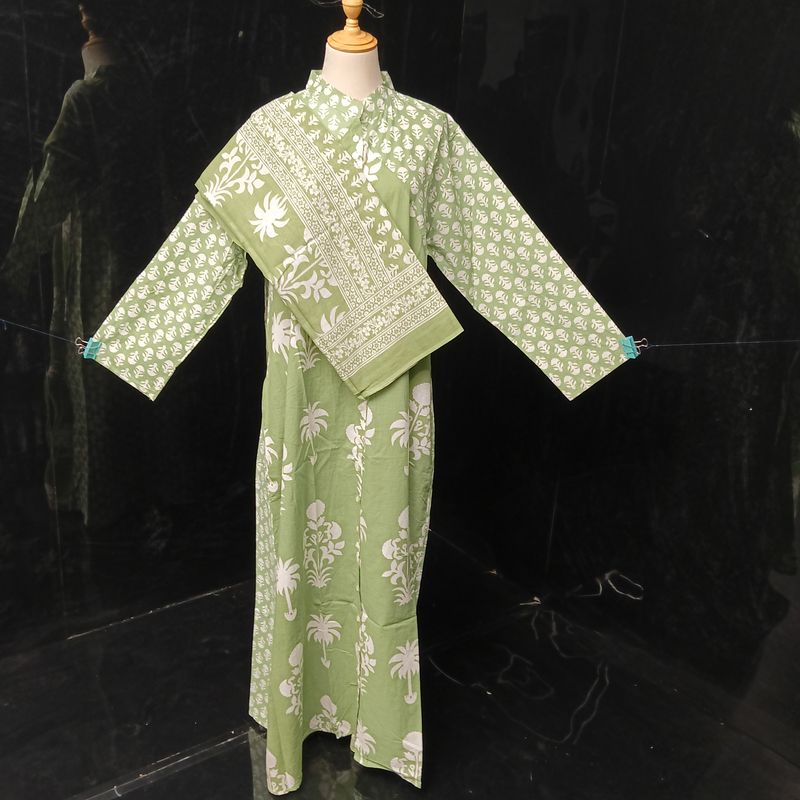 L-XL Honey Printed Cotton Dress 57" Long Jalabiya With Sheila