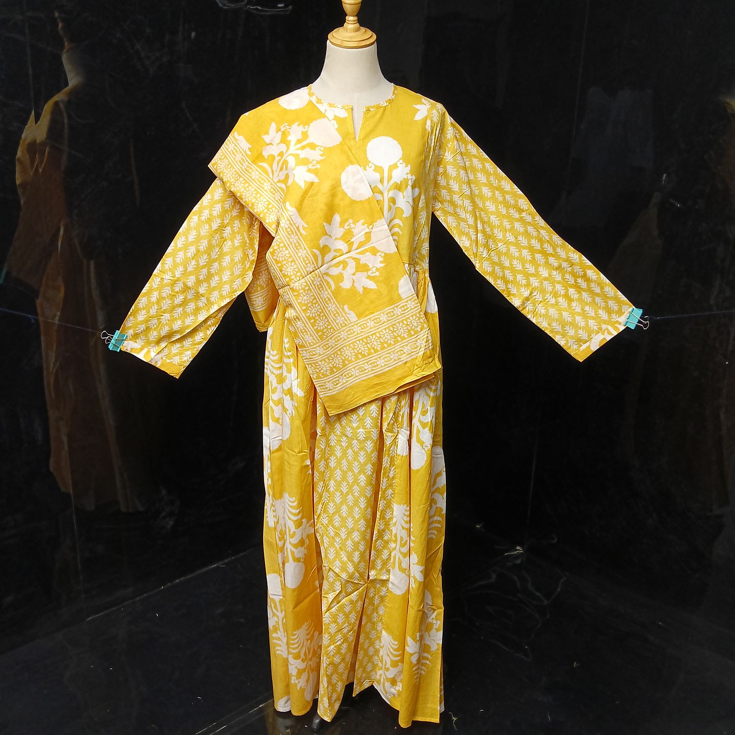 S-M Heba Printed Cotton Dress 57" Long Jalabiya With Sheila