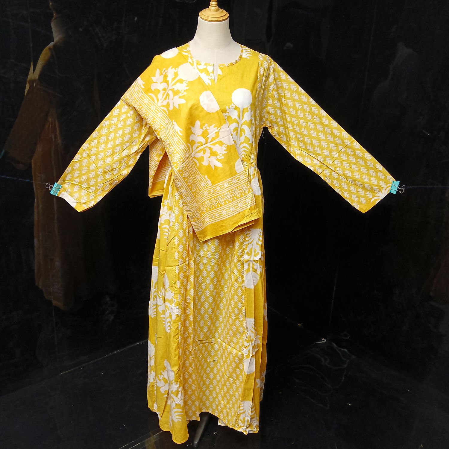 S-M Heba Printed Cotton Dress 57" Long Jalabiya With Sheila