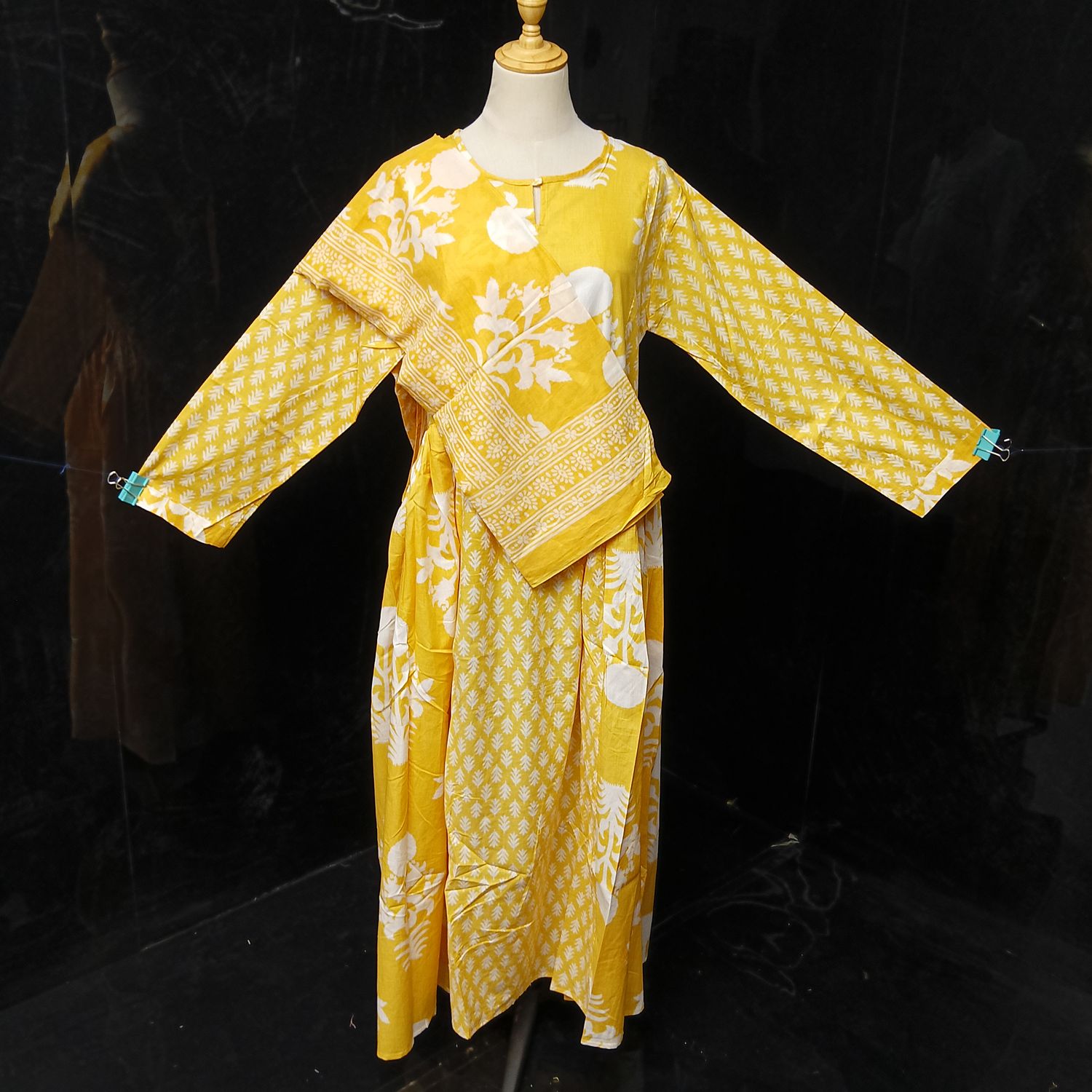 XS-S Heba Printed Cotton Dress 54" Long Jalabiya With Sheila