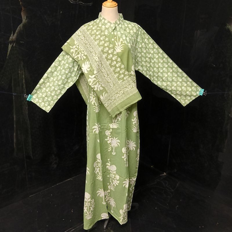 L-XL Honey Printed Cotton Dress 57" Long Jalabiya With Sheila