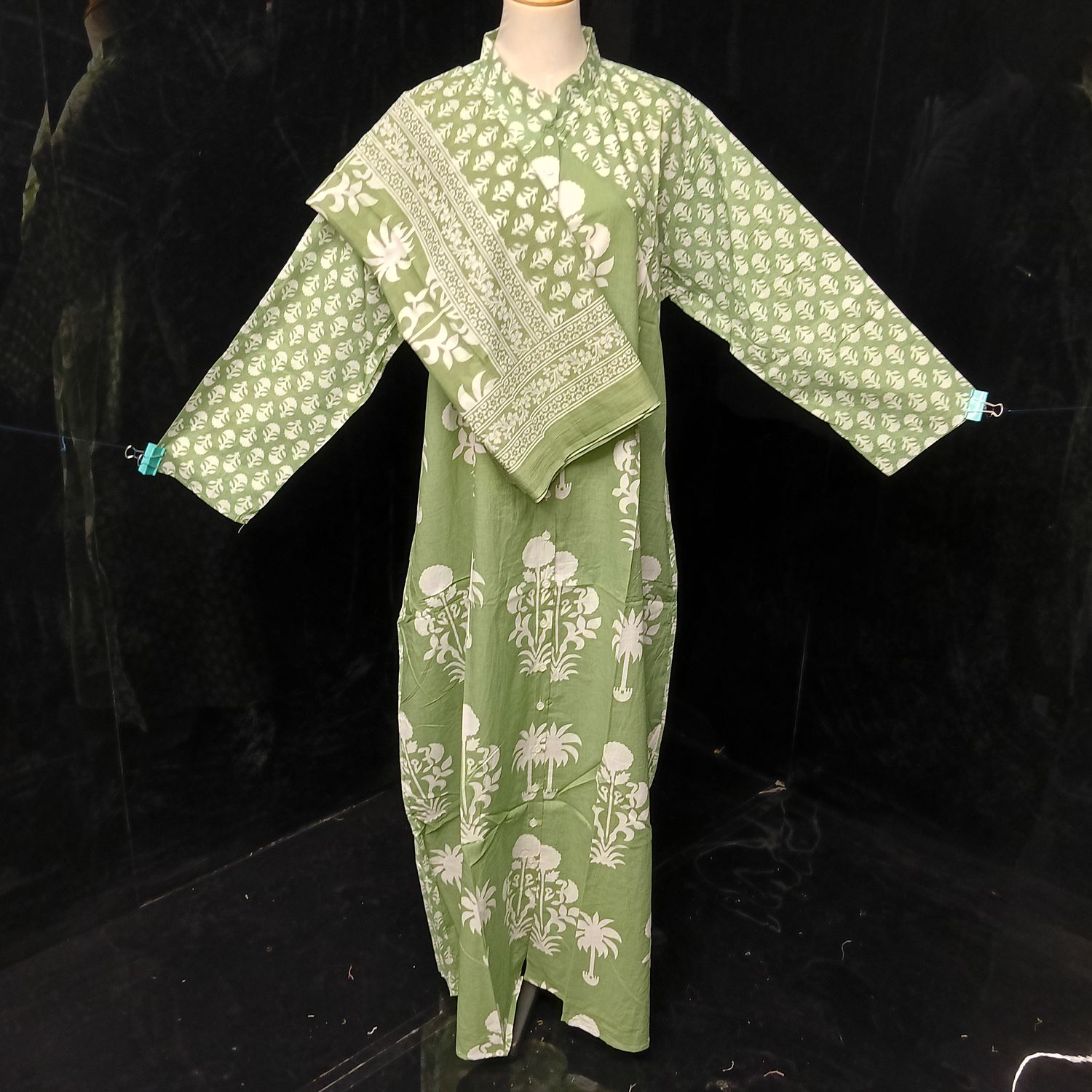 L-XL Honey Printed Cotton Dress 57" Long Jalabiya With Sheila