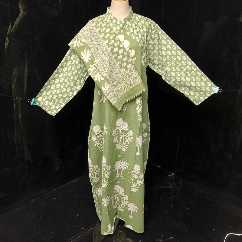 L-XL Honey Printed Cotton Dress 57" Long Jalabiya With Sheila