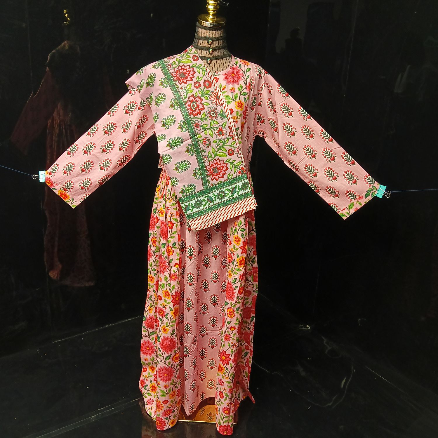 S-M Heba Printed Cotton Dress 57" Long Jalabiya With Sheila