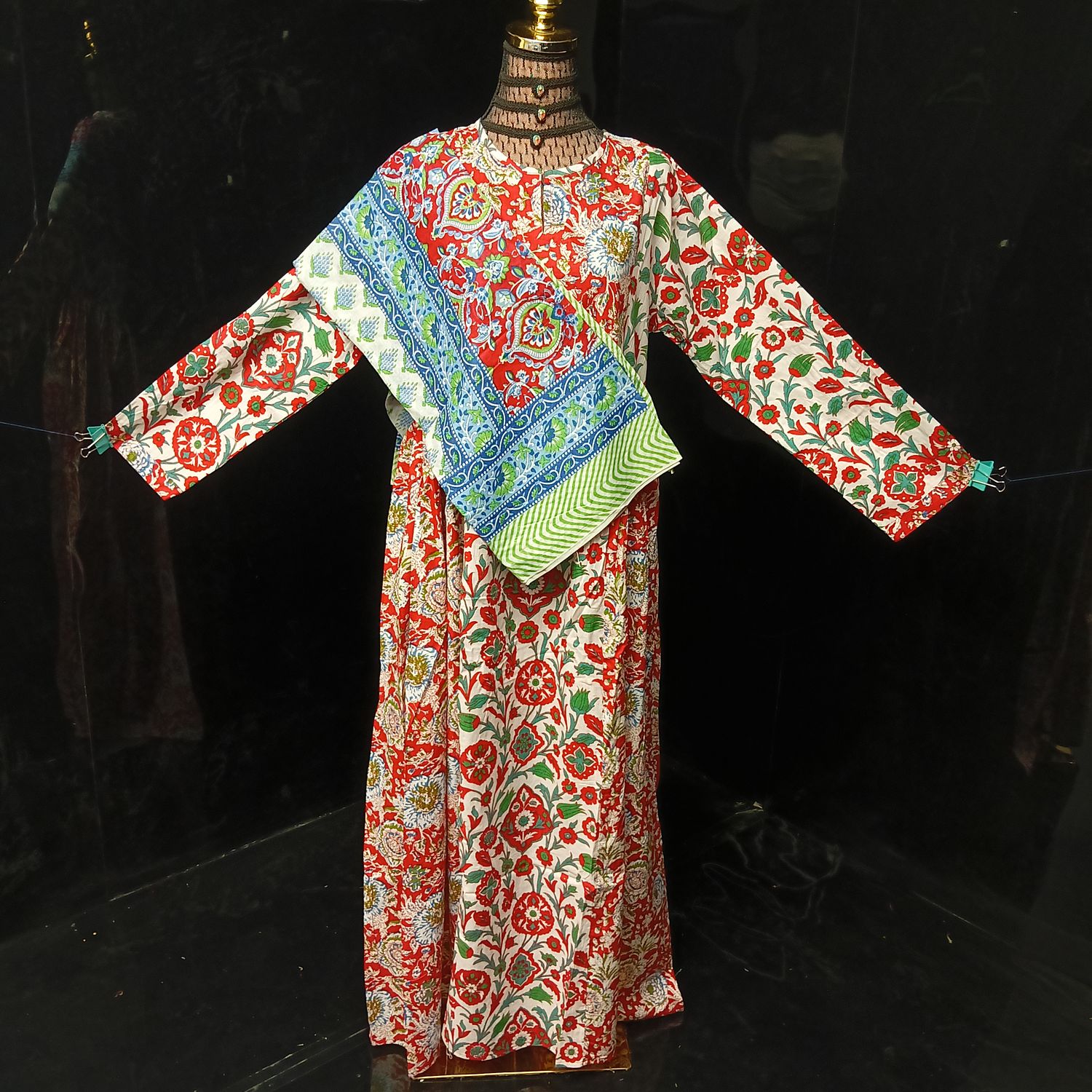 S-M Heba Printed Cotton Dress 57" Long Jalabiya With Sheila