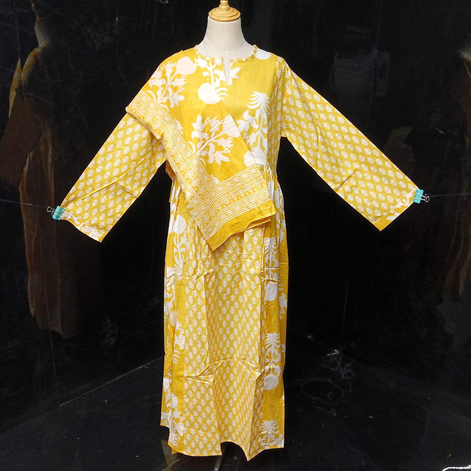 L-XL Heba Printed Cotton Dress 57" Long Jalabiya With Sheila