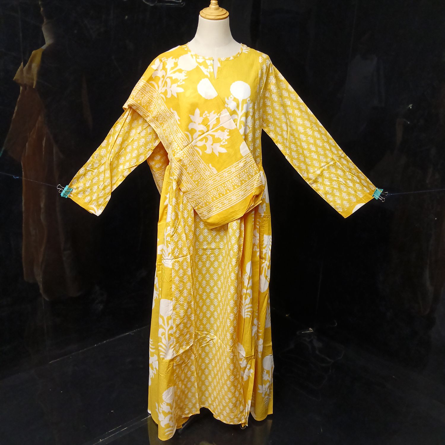 S-M Heba Printed Cotton Dress 57" Long Jalabiya With Sheila