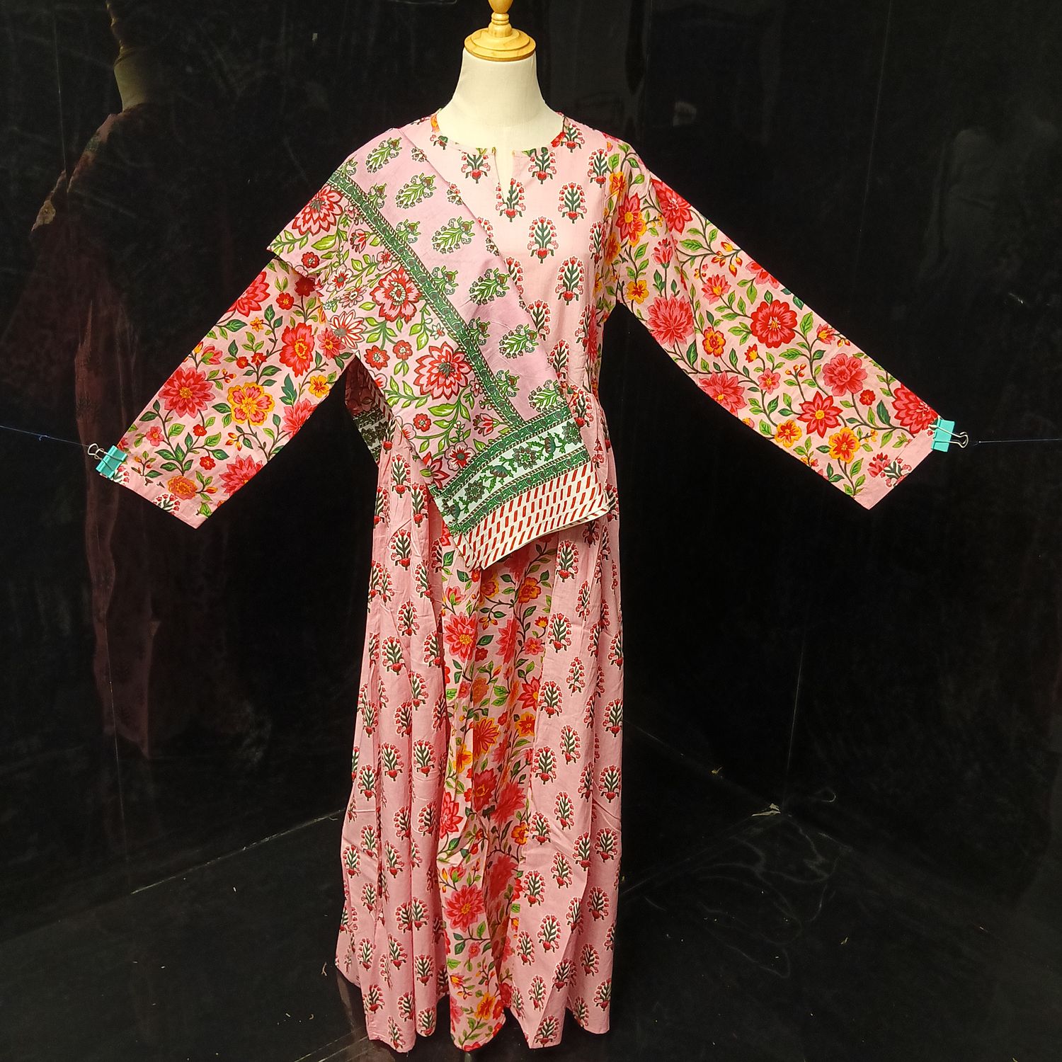 S-M Heba Printed Cotton Dress 57" Long Jalabiya With Sheila