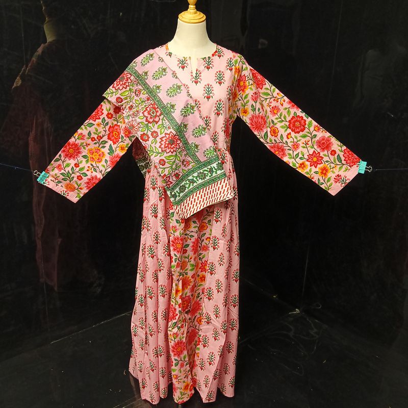 S-M Heba Printed Cotton Dress 57" Long Jalabiya With Sheila