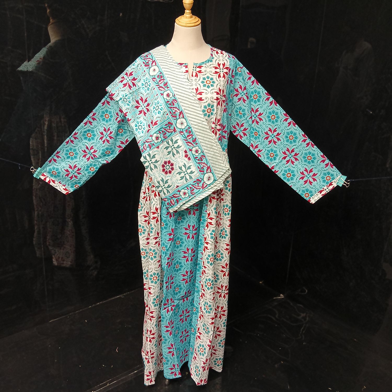 2XL-3XL Heba Printed Cotton Dress 57" Long Jalabiya With Sheila