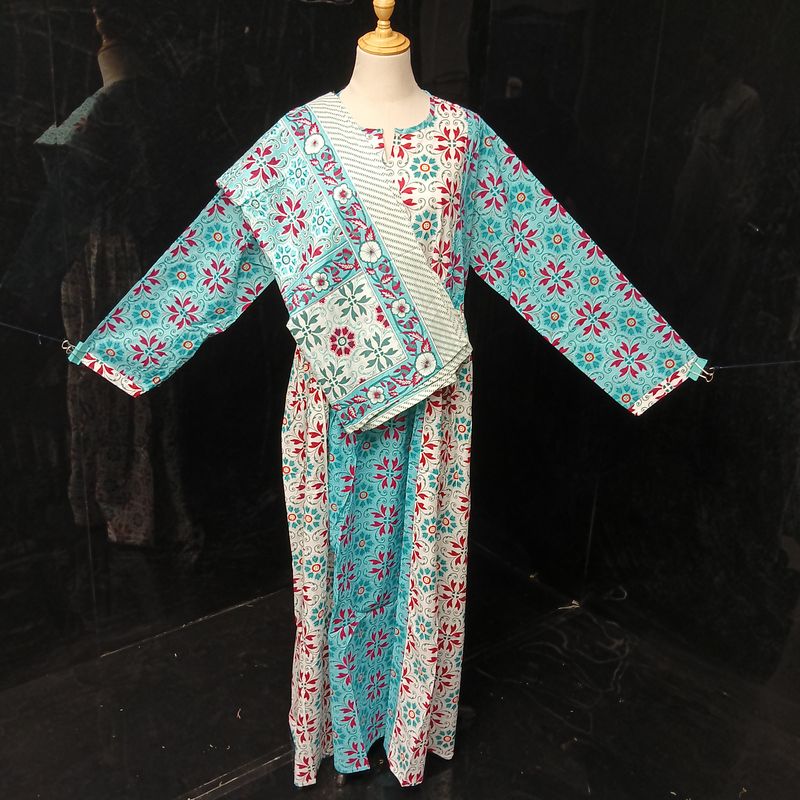 2XL-3XL Heba Printed Cotton Dress 57" Long Jalabiya With Sheila