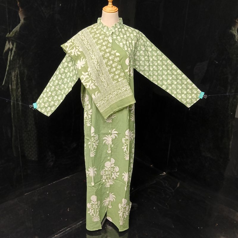 S-M Honey Printed Cotton Dress 57" Long Jalabiya With Sheila