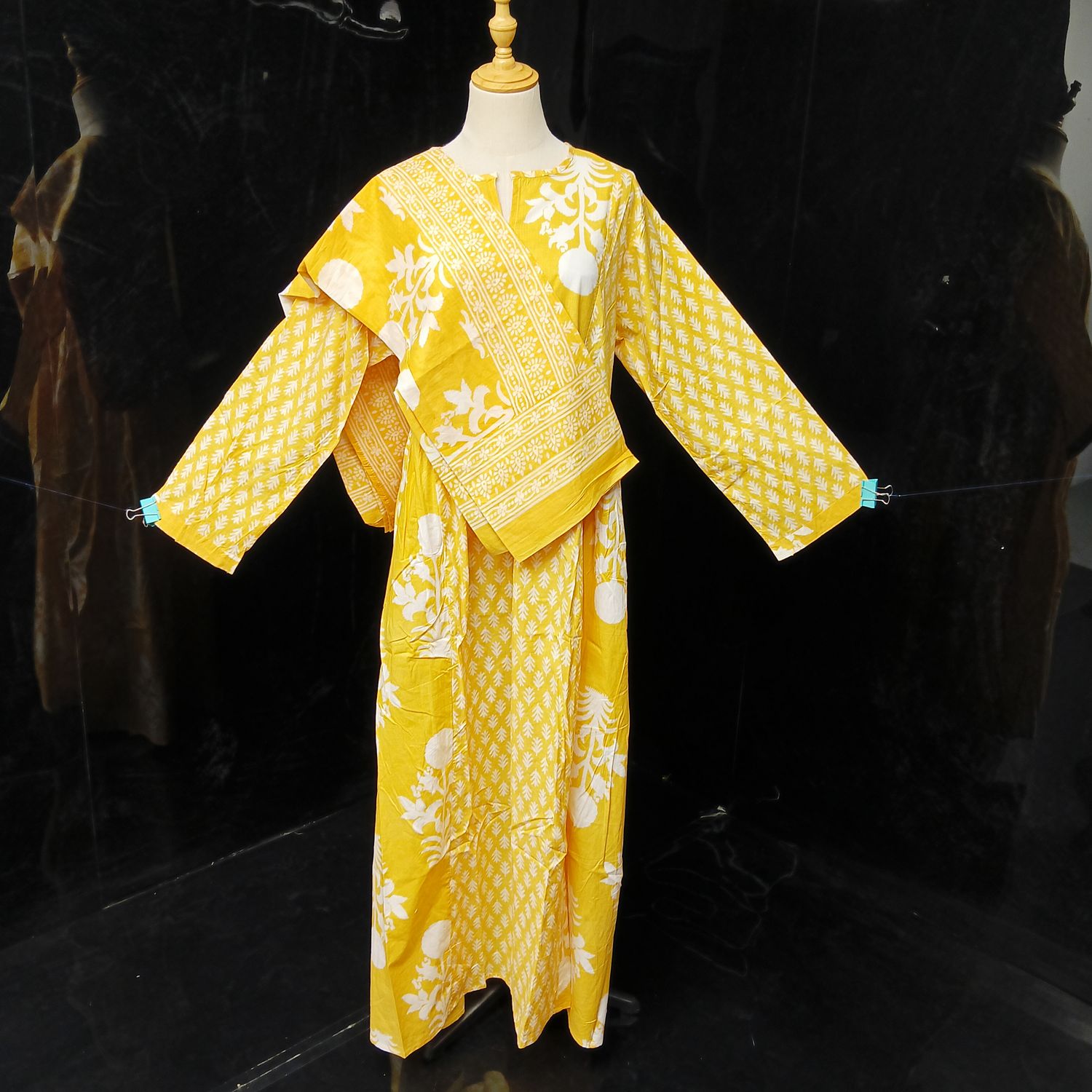 L-XL Heba Printed Cotton Dress 57" Long Jalabiya With Sheila