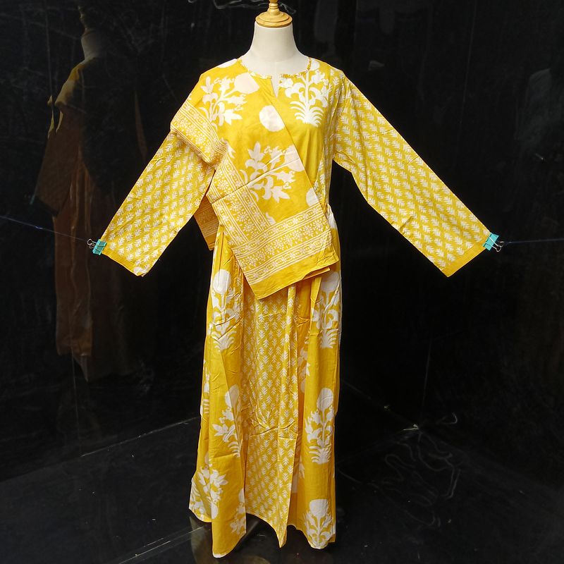 S-M Heba Printed Cotton Dress 57" Long Jalabiya With Sheila