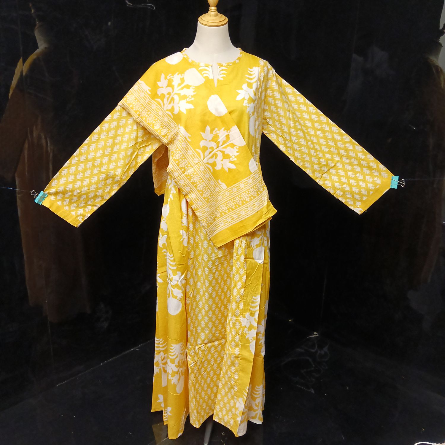 L-XL Heba Printed Cotton Dress 57" Long Jalabiya With Sheila