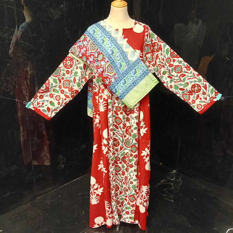 2XL-3XL Heba Printed Cotton Dress 57" Long Jalabiya With Sheila