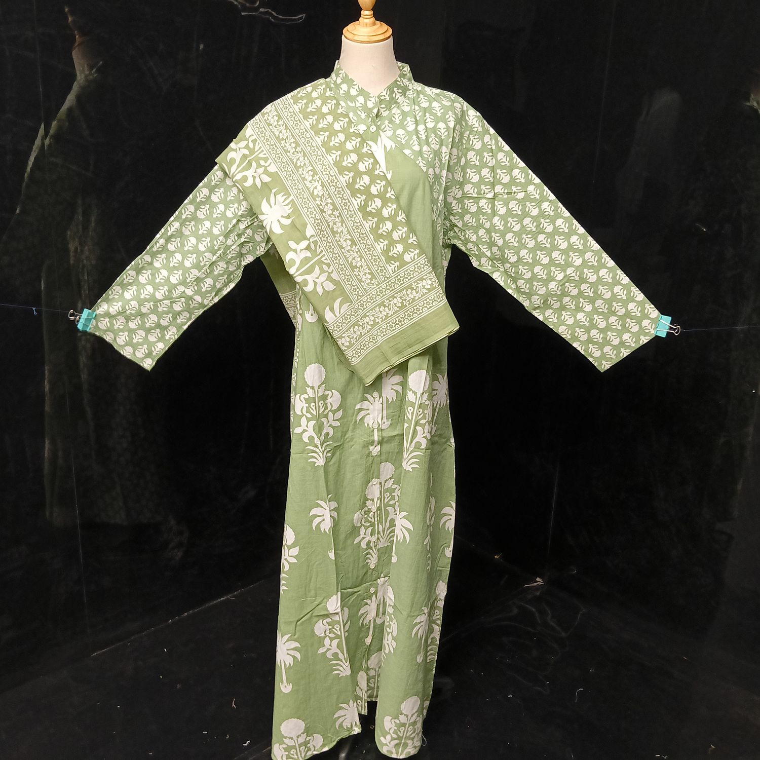 L-XL Honey Printed Cotton Dress 57" Long Jalabiya With Sheila