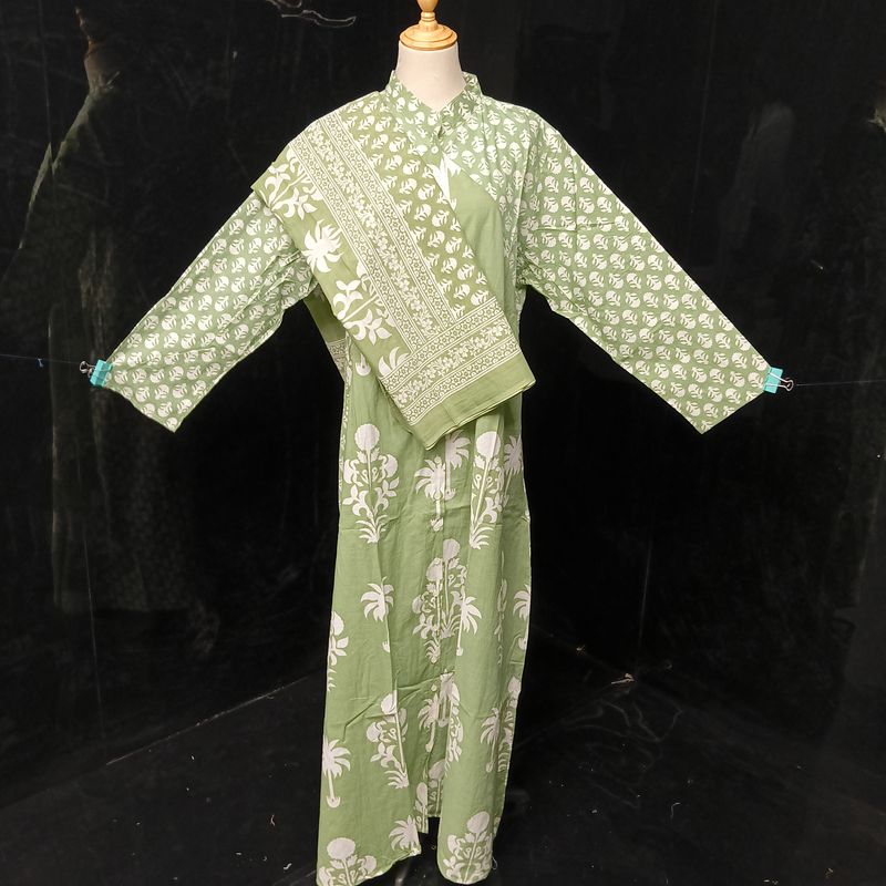 L-XL Honey Printed Cotton Dress 57" Long Jalabiya With Sheila