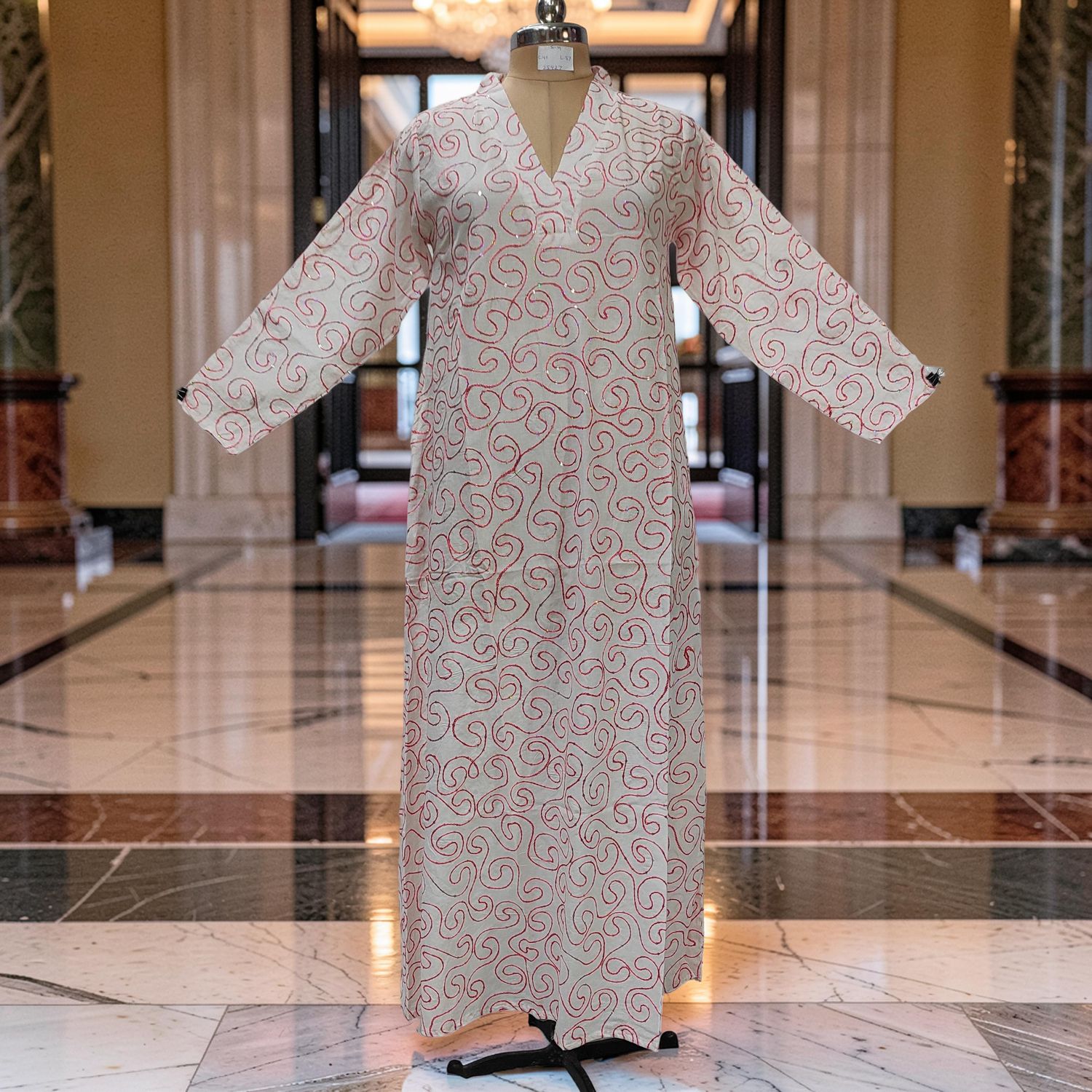 S/M Teena Embroidery Printed Cotton Dress 57" Long Jalabiya JP