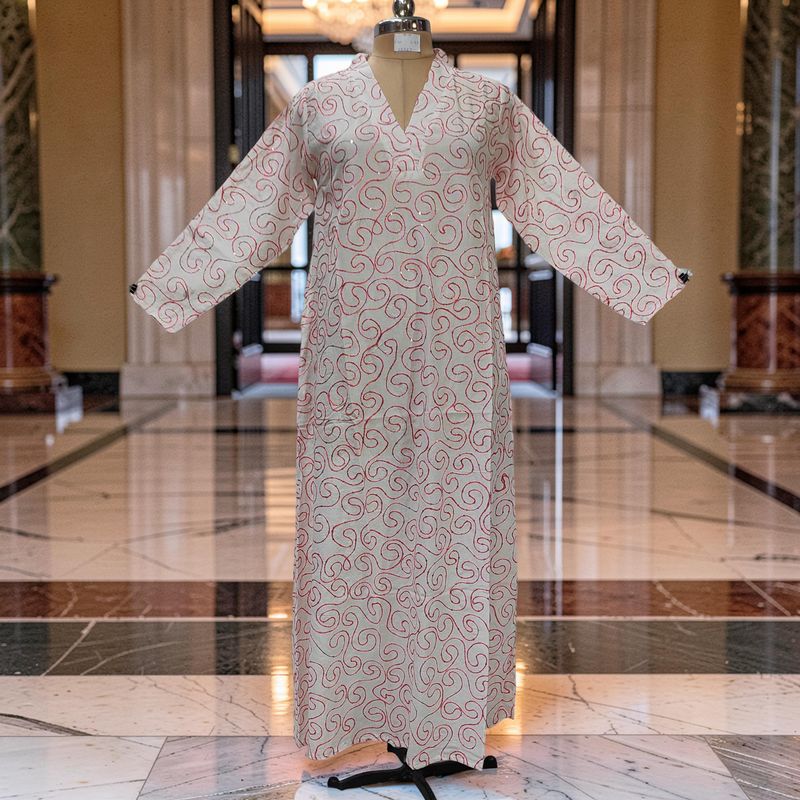 S/M Teena Embroidery Printed Cotton Dress 57" Long Jalabiya JP