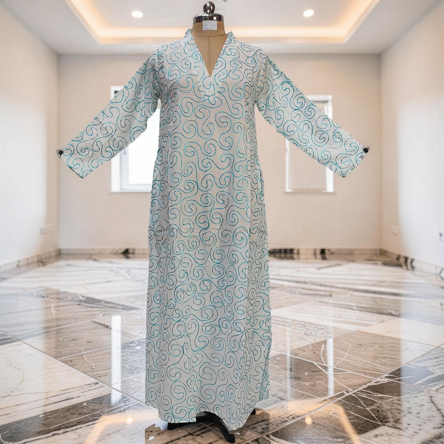 S/M Teena Embroidery Printed Cotton Dress 57" Long Jalabiya JP