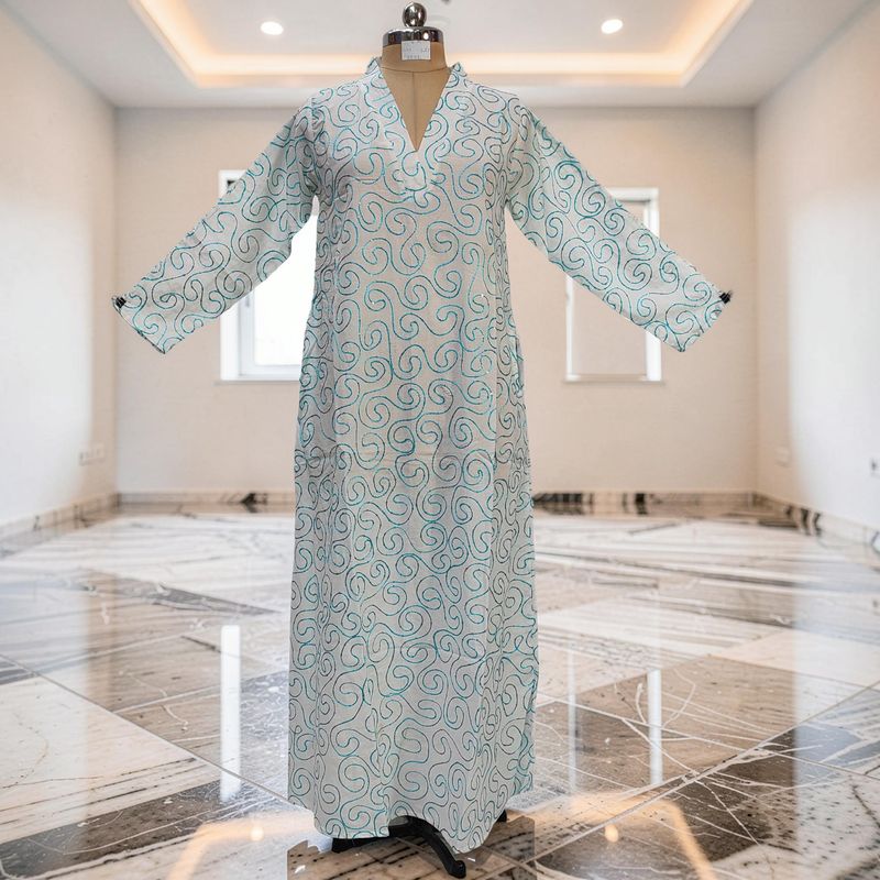 S/M Teena Embroidery Printed Cotton Dress 57" Long Jalabiya JP