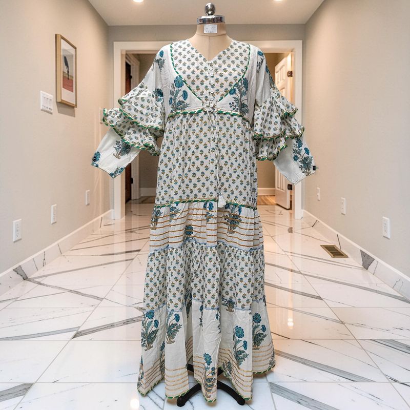 L-XL Adeeba Printed Cotton Dress 57" Long Jalabiya JP