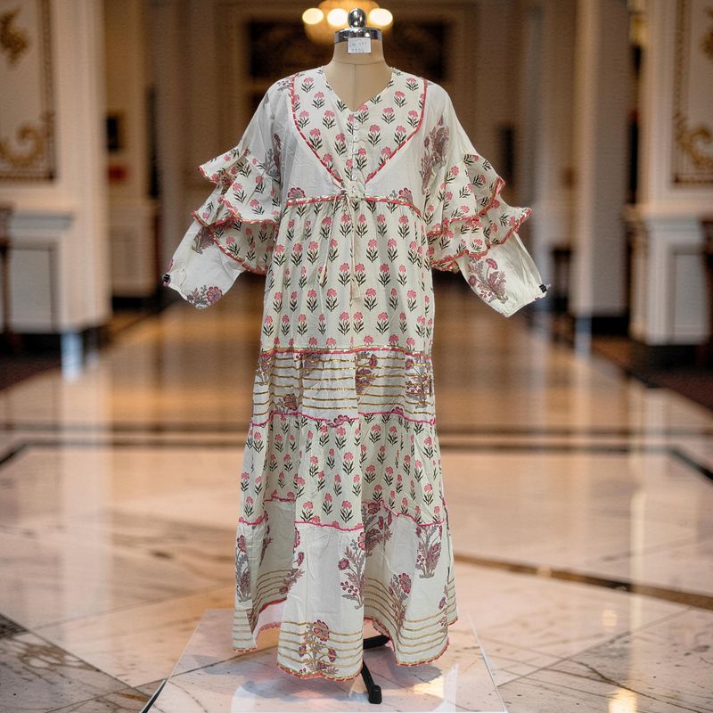 L-XL Adeeba Printed Cotton Dress 57" Long Jalabiya JP
