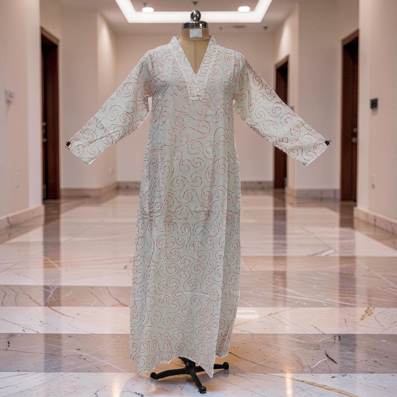 S/M  Teena Embroidery Printed Cotton Dress 57" Long Jalabiya JP