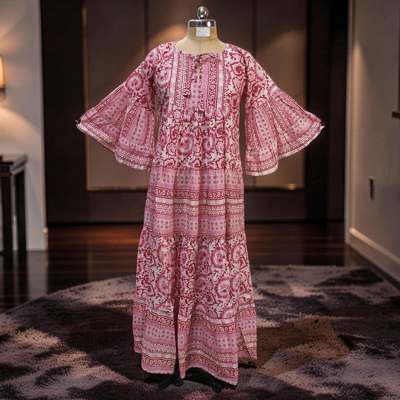 L/XL Gaby Multi Printed Cotton Dress 57" Long Jalabiya JP