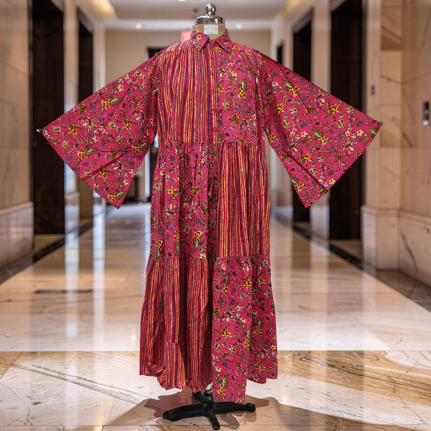 XS/S Fatim Printed Cotton Dress 54" Long Jalabiya JP