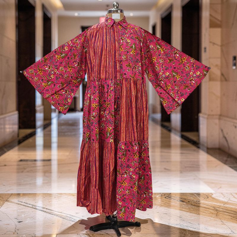 XS/S Fatim Printed Cotton Dress 54" Long Jalabiya JP