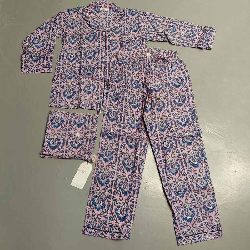 12-13 Year Cotton Half Sleeves Shirt Collar Neck Full Pajama Set