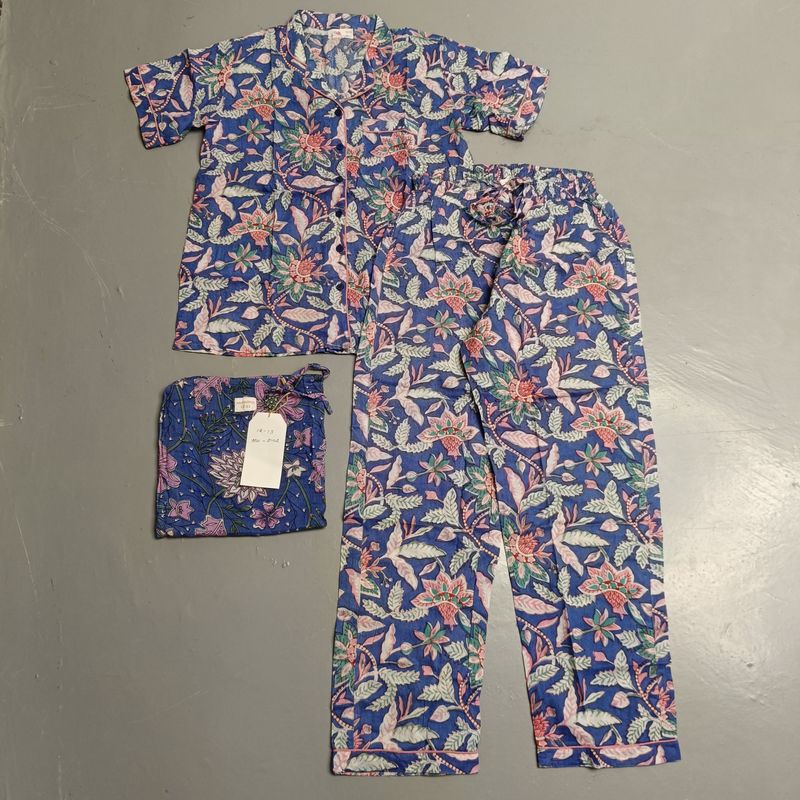 12-13 Year Cotton Half Sleeves Shirt Collar Neck Full Pajama Set