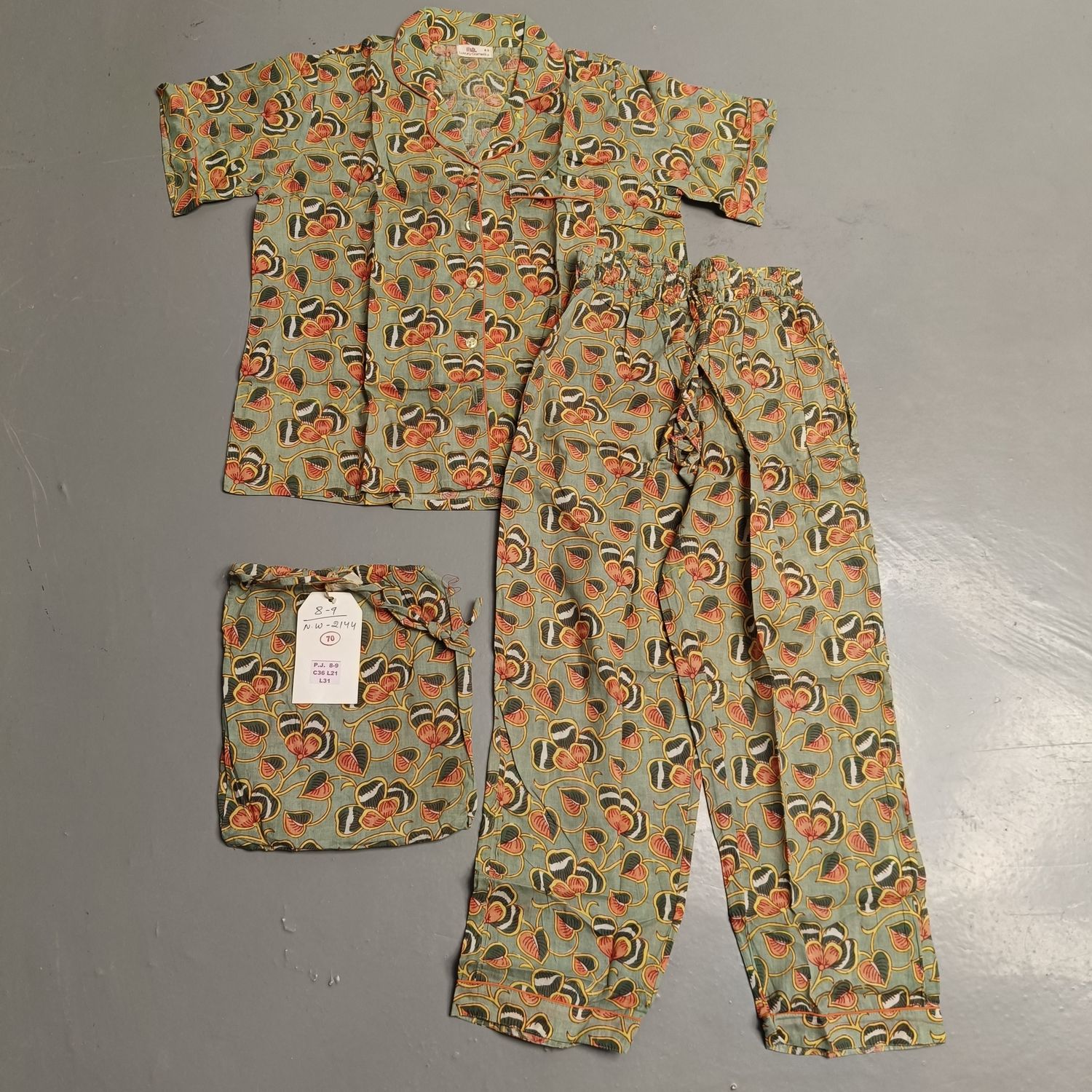 8-9 Year Cotton Half Sleeves Shirt Collar Neck Full Pajama Set