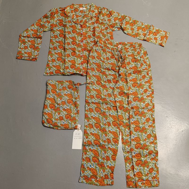 S-M Cotton Full Sleeves Pajamas Set
