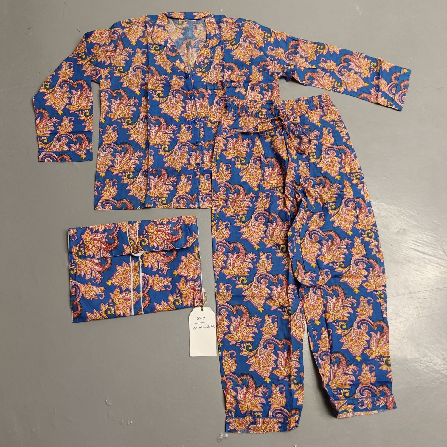 8-9 Year Full Sleeves Full Collar Neck Cotton Blue Pajamas Set