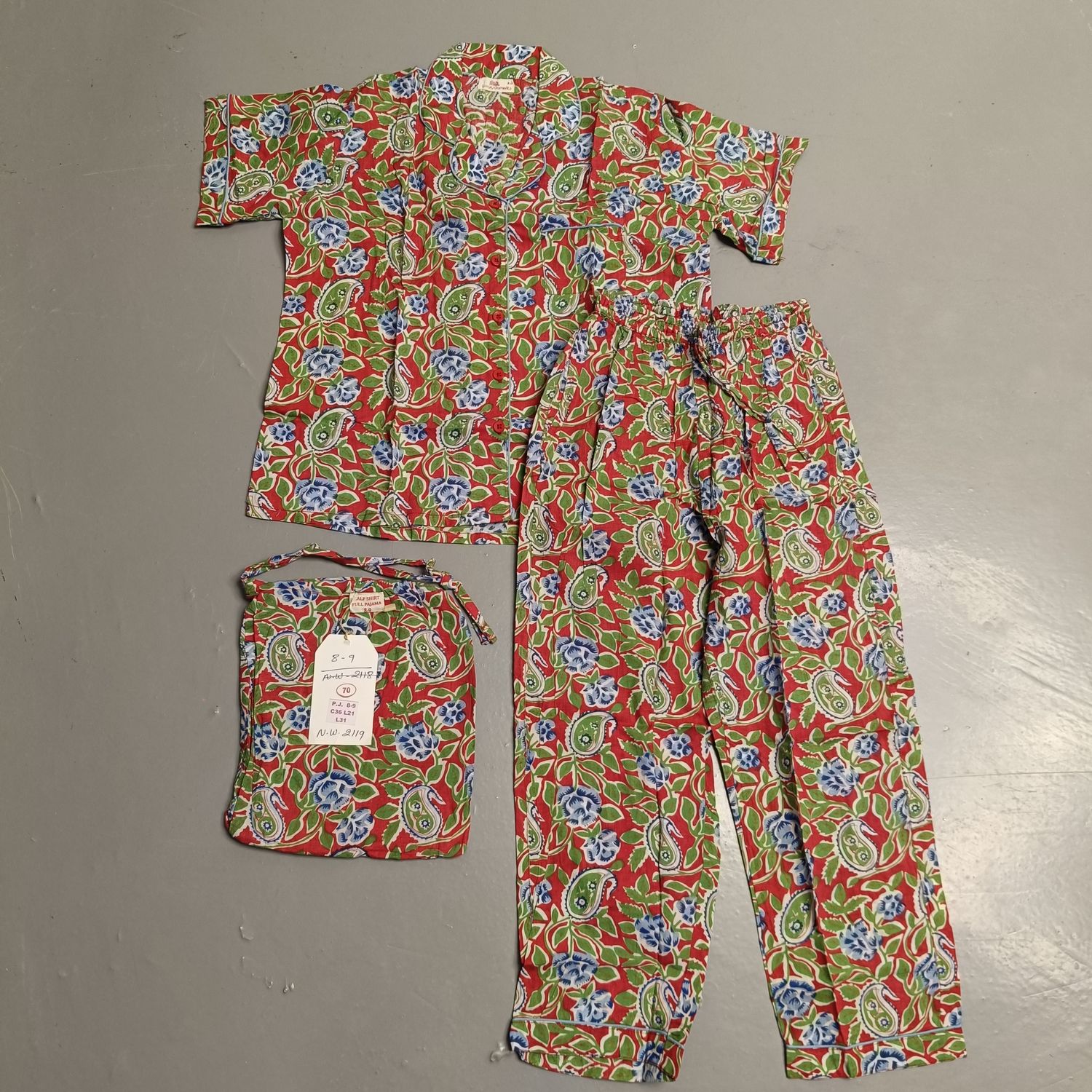 8-9 Year Cotton Half Sleeves Shirt Collar Neck Full Pajama Set