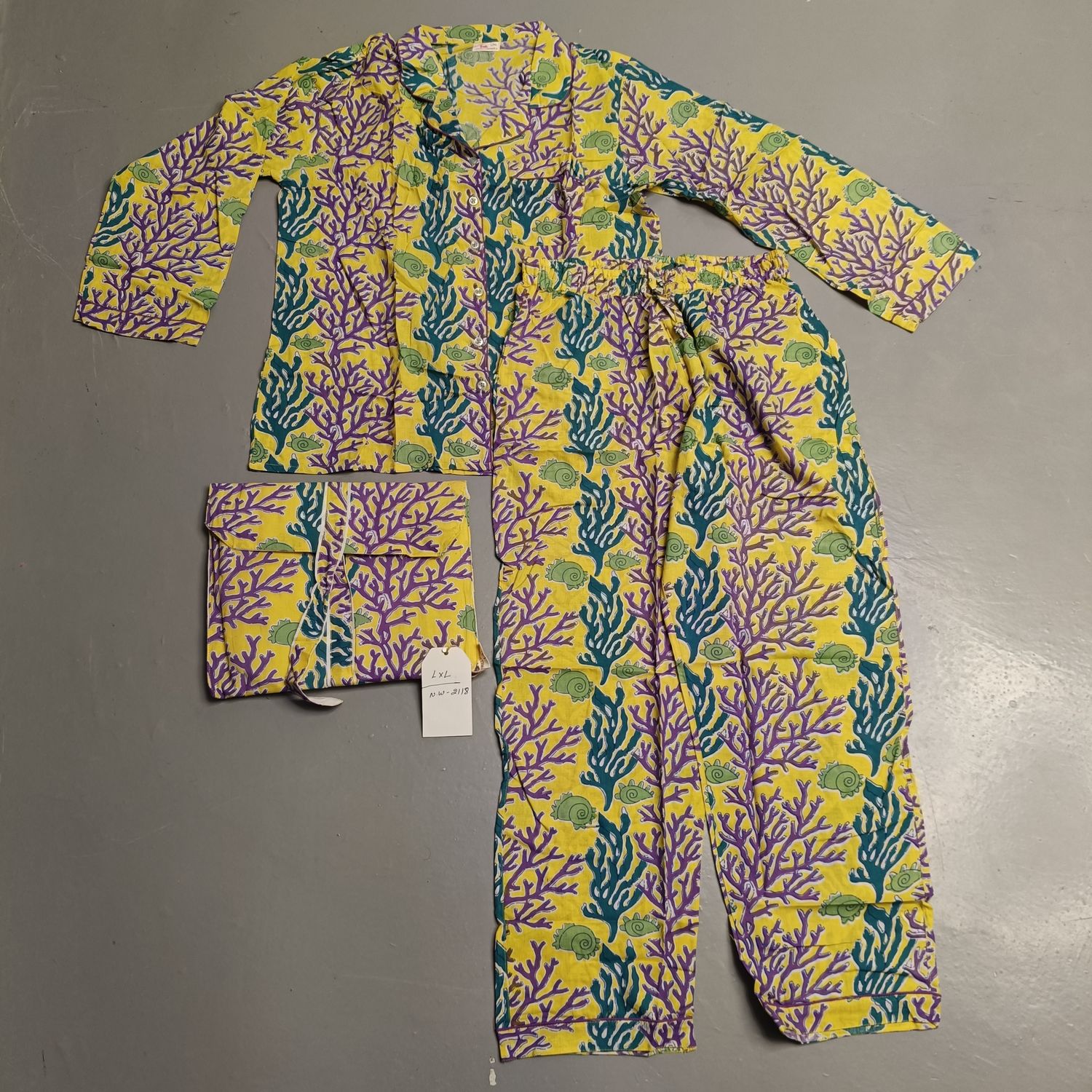 L-XL Cotton 39" Pajamas Set full sleeves