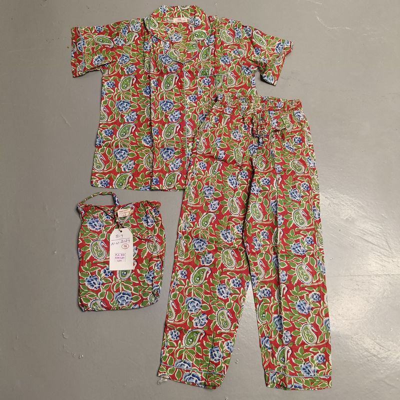 8-9 Year Cotton Half Sleeves Shirt Collar Neck Full Pajama Set