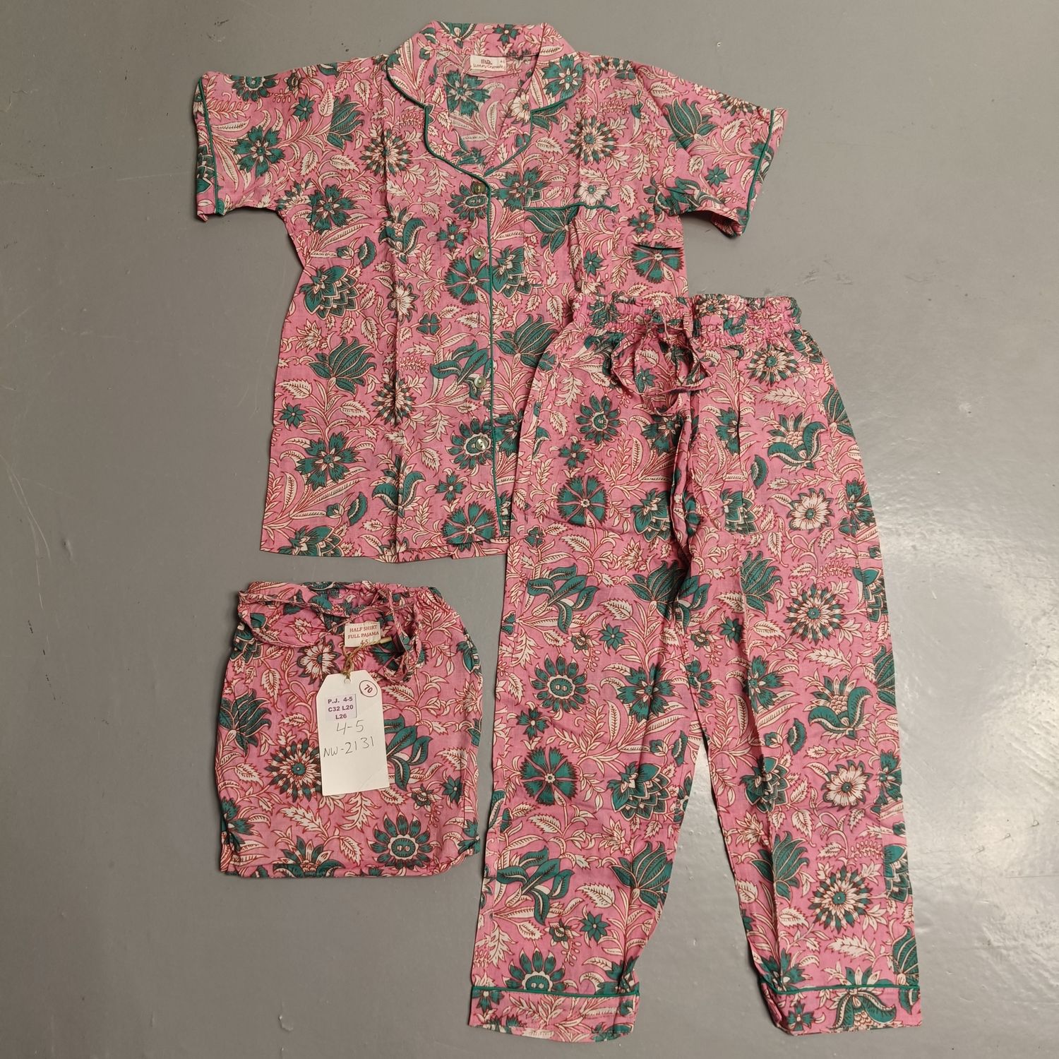 4-5 Year Cotton Half Sleeves Shirt Collar Neck Full Pajama Set