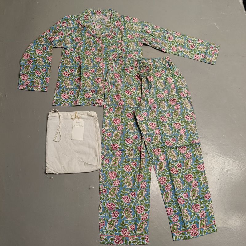 S-M Cotton Full Sleeves Pajamas Set