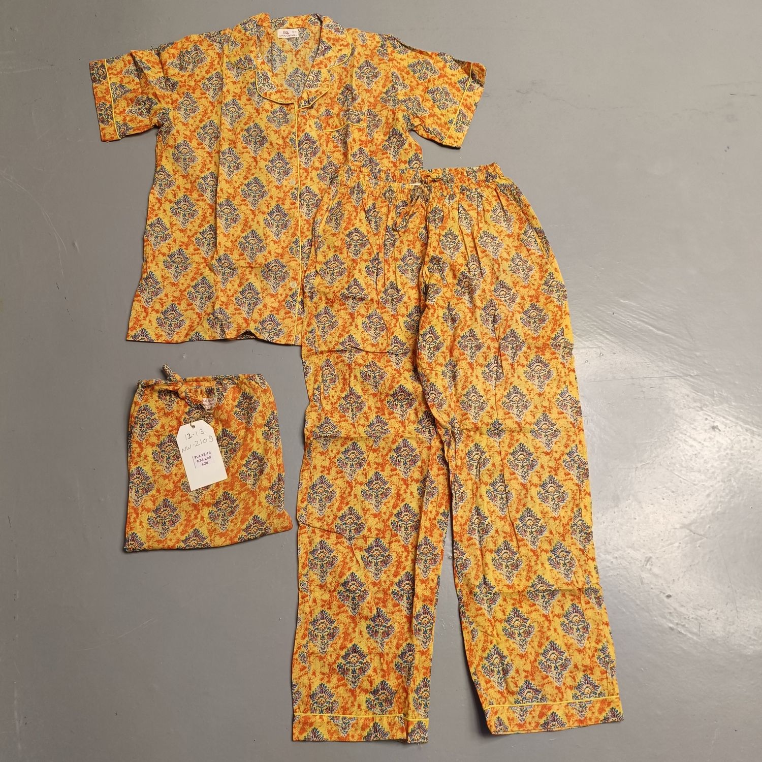 12-13 Year Cotton Half Sleeves Shirt Collar Neck Full Pajama Set