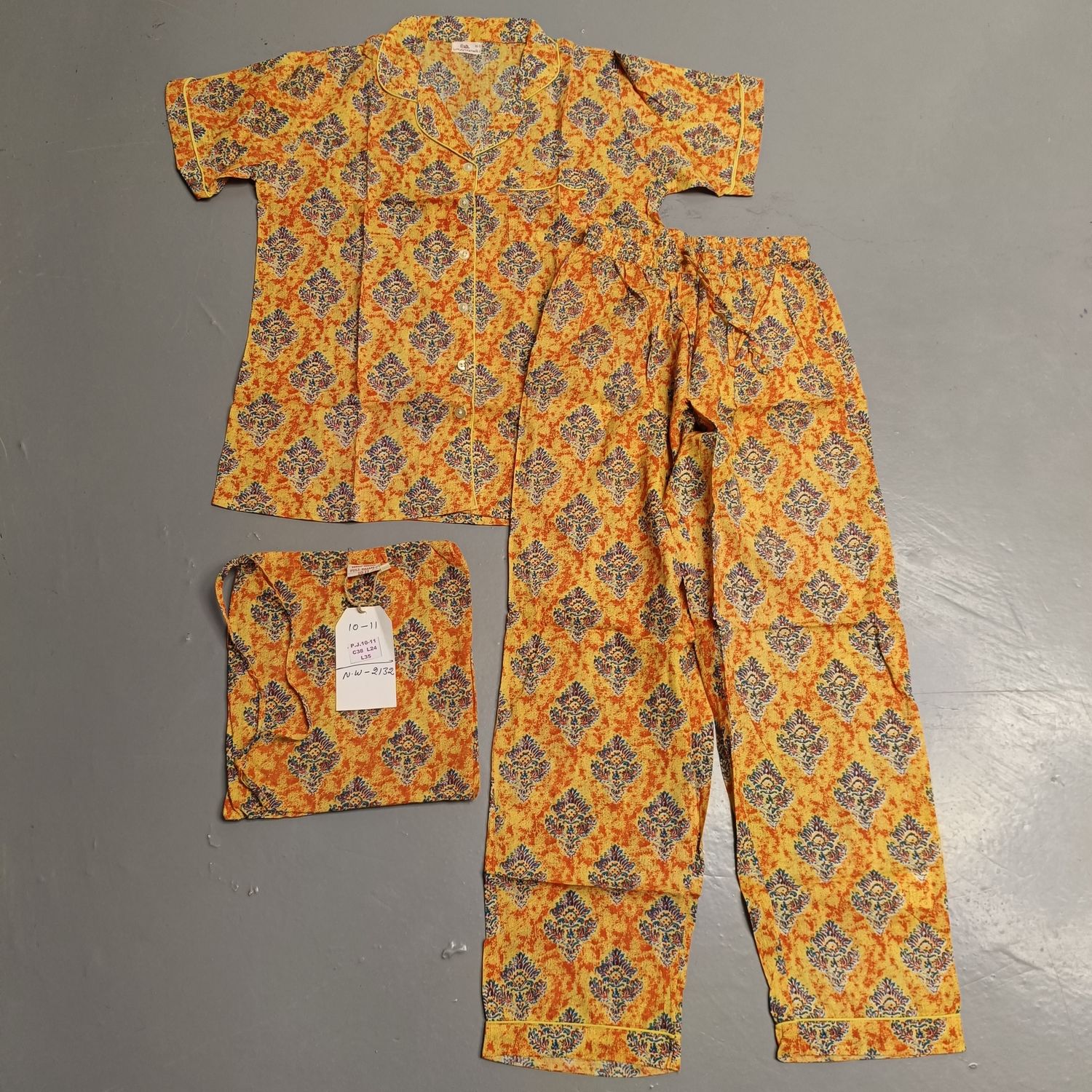 10-11 Year Cotton Half Sleeves Shirt Collar Neck Full Pajama Set