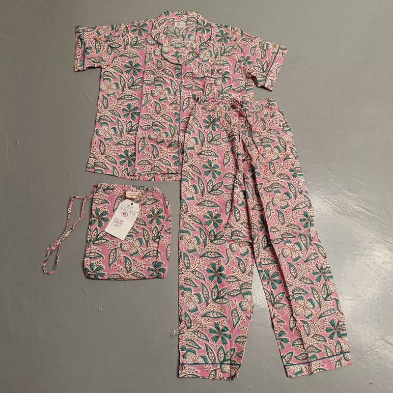 8-9 Year Cotton Half Sleeves Shirt Collar Neck Full Pajama Set